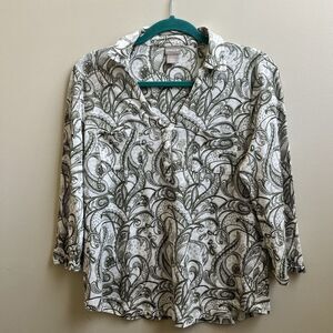 Chicos Top Womens 1 Regular Medium M Green Shirt Pullover Linen Paisley Tee